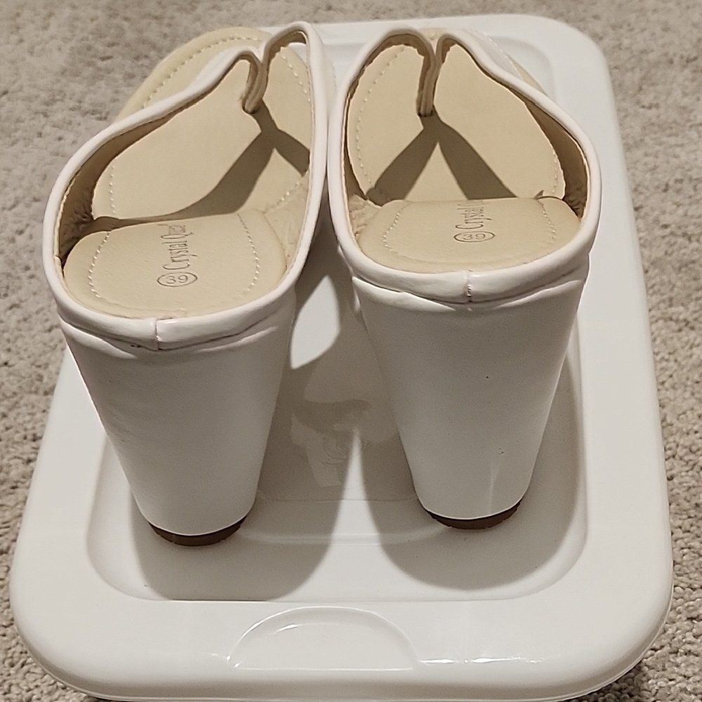 Chic White Platform Mules by Crystal Queen 4inch Heels